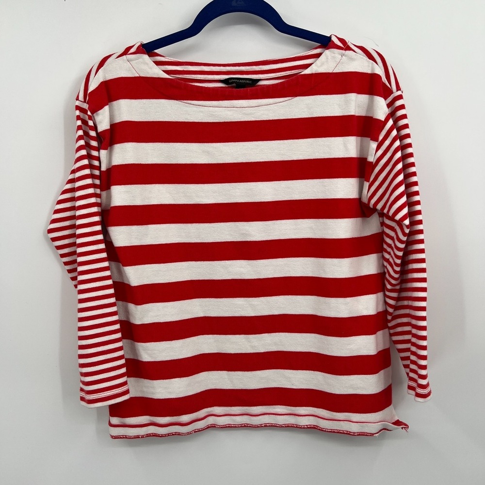 Banana Republic heavyweight long sleeve red white stripe top‎ coastal nautical S